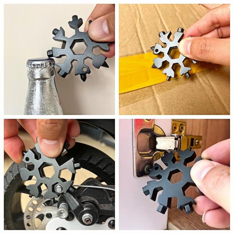 FODARSAI Stocking Stuffers for Men, 18-in-1 Snowflake Multi Tool, Cool Camping Tool Gadgets for Men, Unique Gifts for Dad, Husband, Boyfriend (Silver+Black) - Image 2